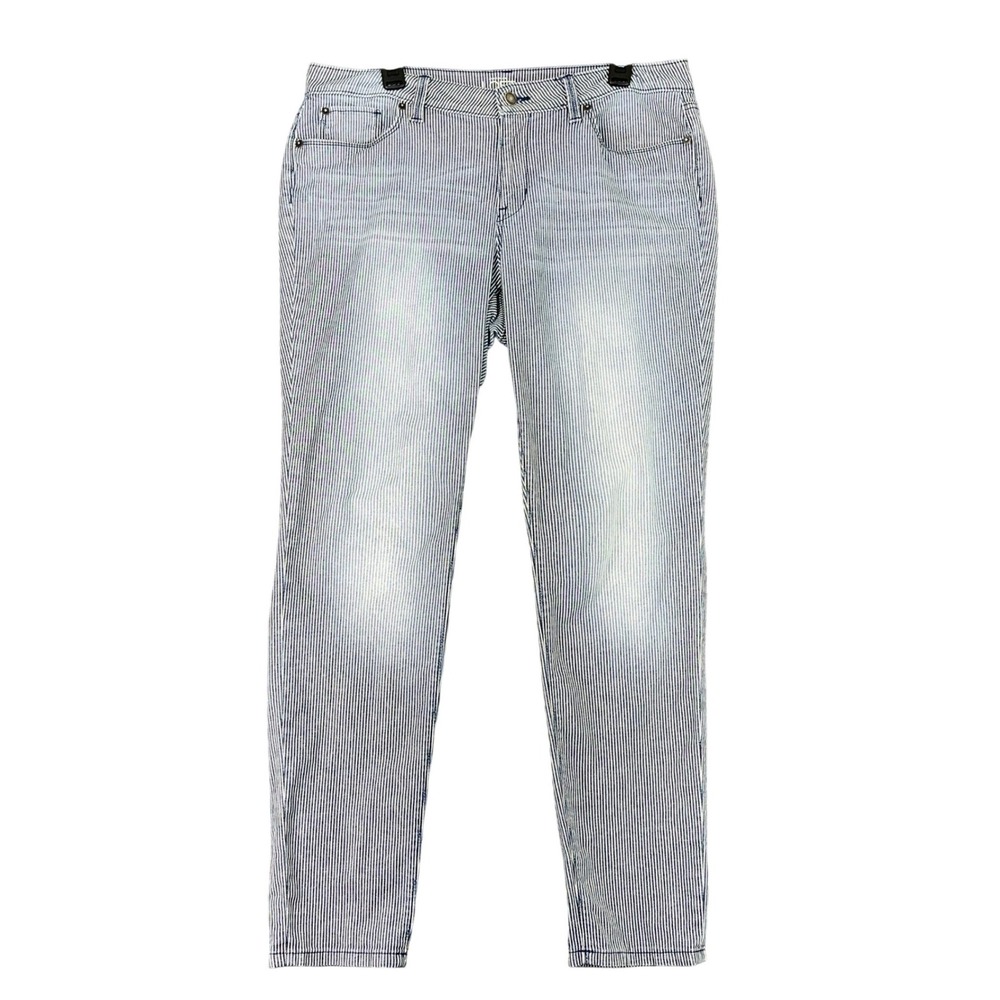 Loft Coastal Nautical Preppy Railroad Striped Curved Skinny Jeans‎ Women 12